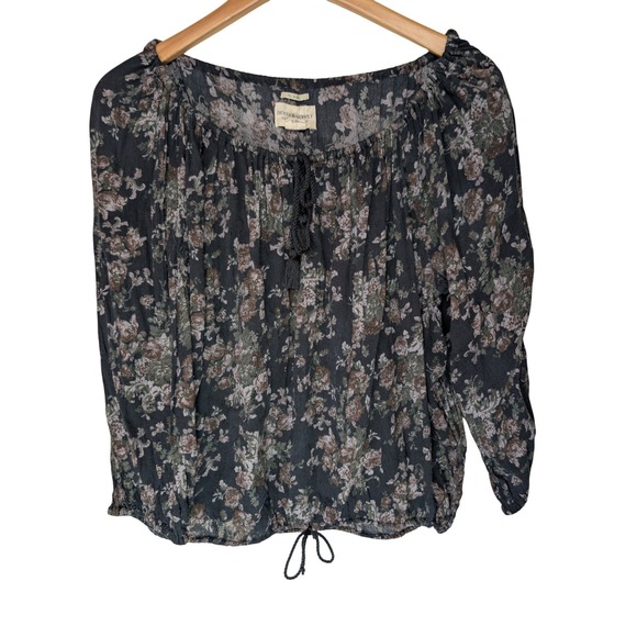 Denim & Supply Ralph Lauren Tops - Denim & Supply Ralph Lauren Floral Peasant Blouse Black Boho Tassel Top Medium